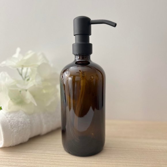 16 OZ. GLASS SOAP DISPENSER W/ METAL PUMP (AMBER GLASS/BLACK PUMP) - Picture 5 of 6